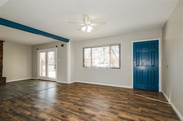 foyer featuring dark hardwood / wood-style floors, plenty of natural light, and ceiling fan