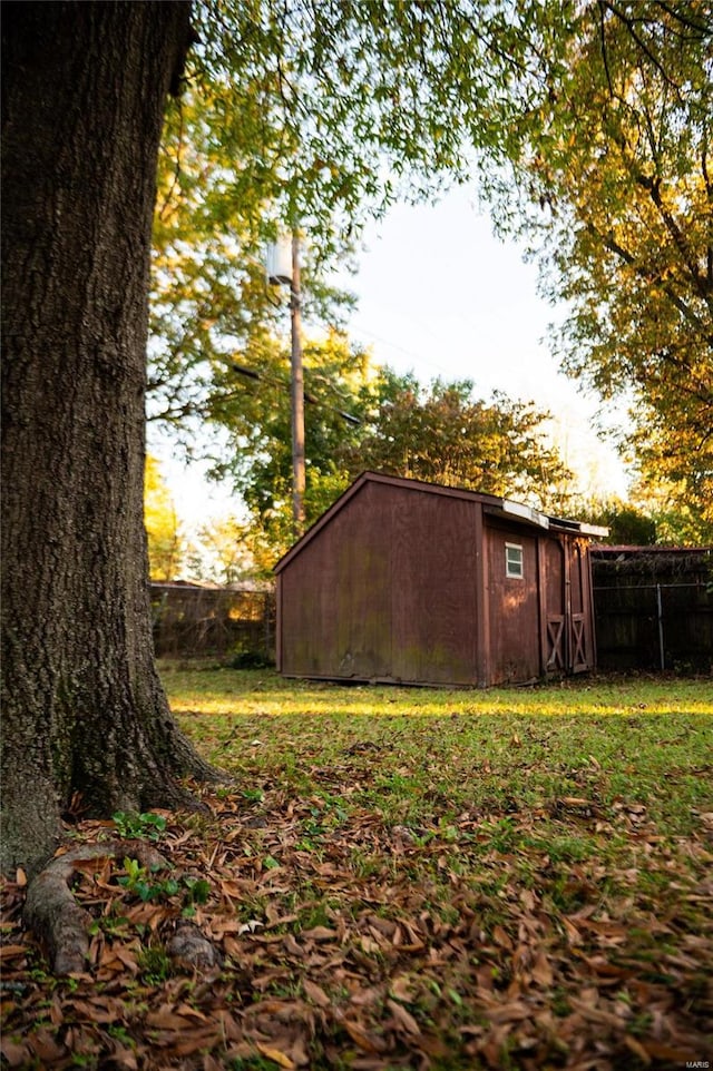 view of yard with a storage shed