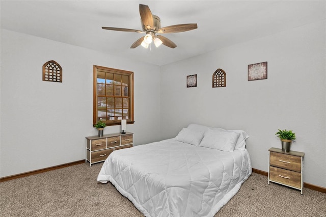 bedroom featuring ceiling fan and carpet floors