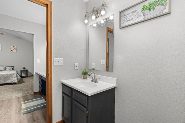 bathroom with vanity and wood-type flooring