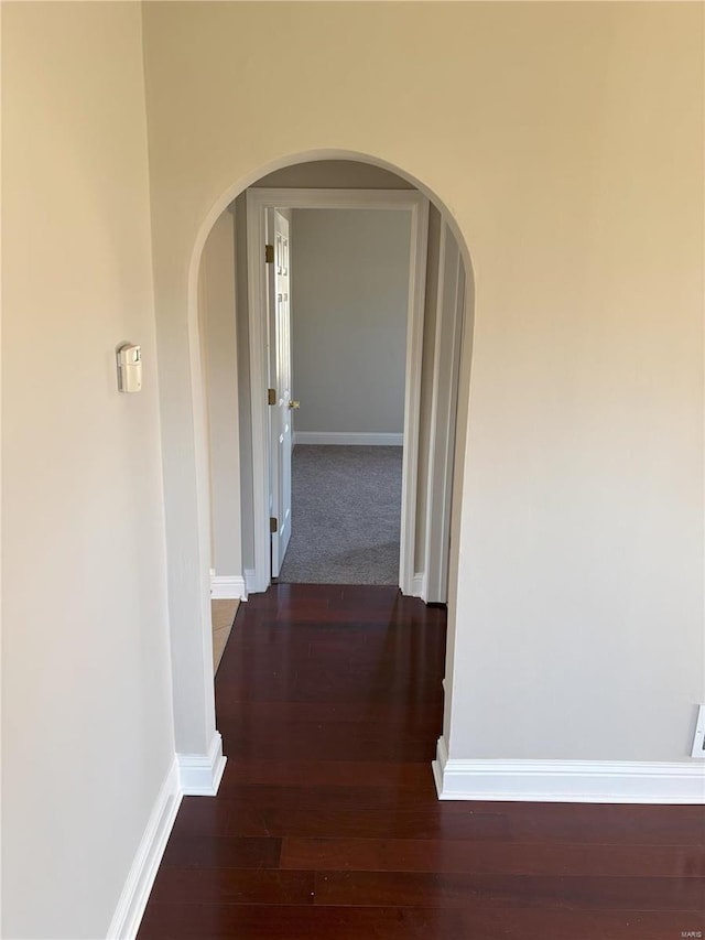 hall with dark hardwood / wood-style flooring