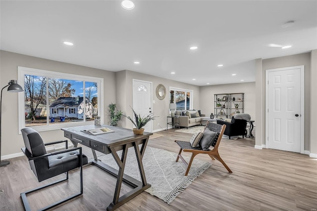 living room with light hardwood / wood-style flooring