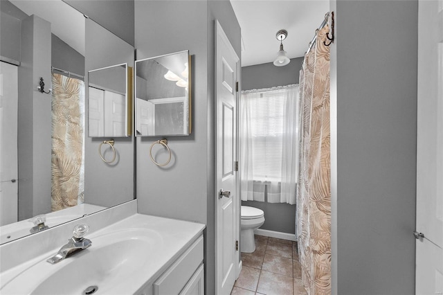 bathroom featuring tile patterned floors, vanity, and toilet