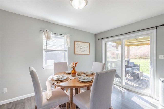 dining area with hardwood / wood-style flooring