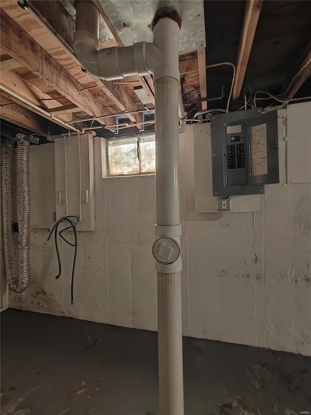 basement with electric panel