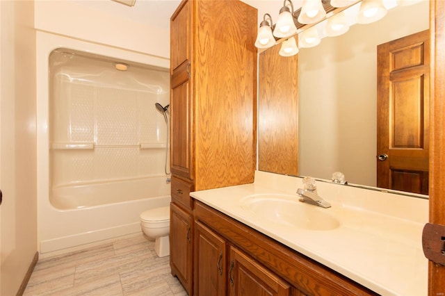 full bathroom featuring vanity, toilet, and tub / shower combination