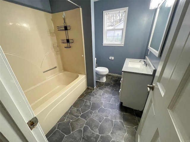 full bathroom with vanity, toilet, and shower / washtub combination