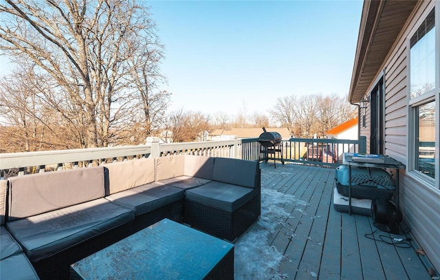 wooden deck featuring an outdoor living space