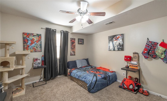 bedroom featuring carpet flooring and ceiling fan