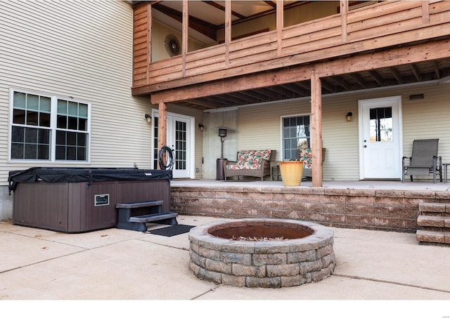 view of patio / terrace featuring a hot tub