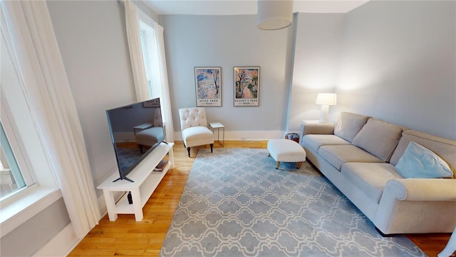 living room with hardwood / wood-style flooring and a healthy amount of sunlight