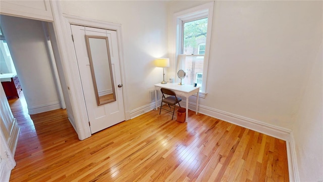 office area featuring light hardwood / wood-style floors