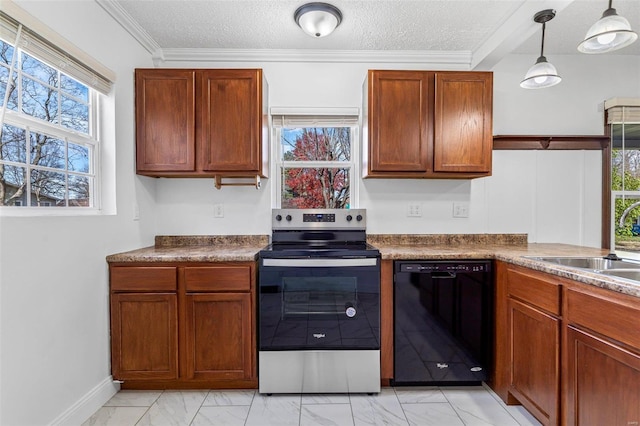 kitchen featuring plenty of natural light, sink, electric stove, and black dishwasher