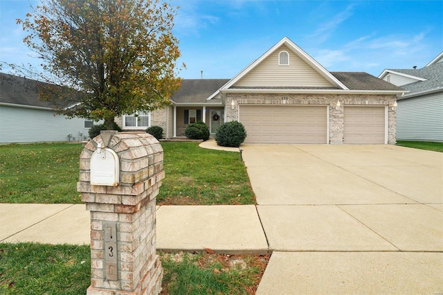 single story home featuring a garage and a front yard