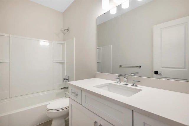 full bathroom featuring vanity, shower / bathtub combination, and toilet