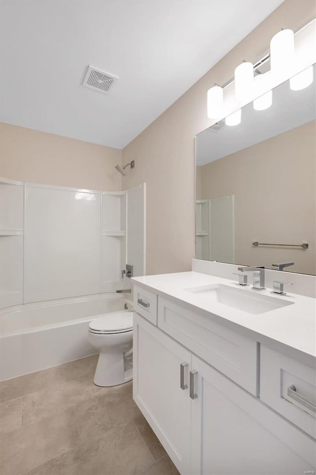 full bathroom featuring shower / tub combination, vanity, and toilet