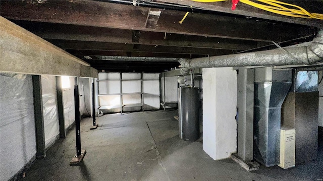 basement featuring gas water heater