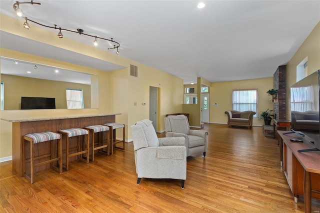 living room with light hardwood / wood-style flooring