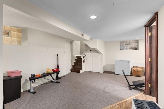 workout area with carpet