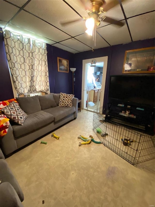 living room with ceiling fan