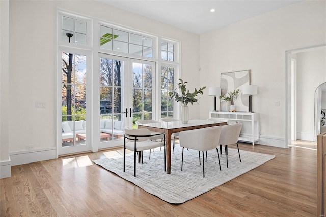 dining room featuring light hardwood / wood-style floors and french doors