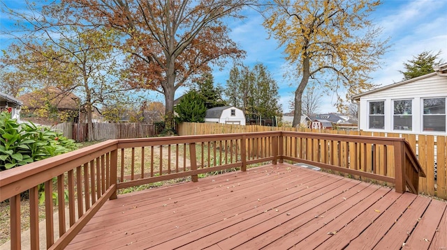 wooden deck featuring a fenced backyard