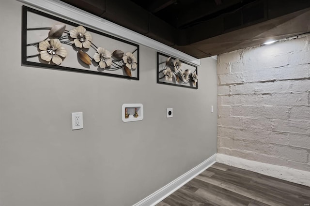 laundry room featuring hardwood / wood-style floors, washer hookup, and hookup for an electric dryer