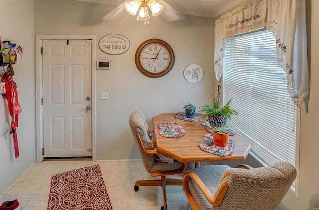 dining area with ceiling fan