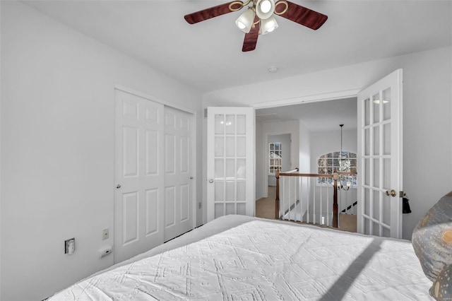 bedroom with a closet and ceiling fan