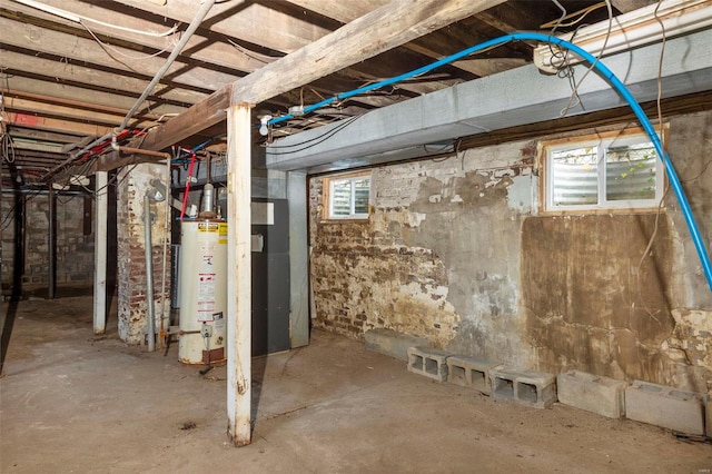 basement featuring gas water heater