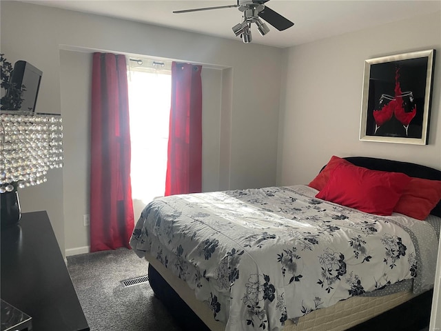 bedroom with carpet flooring and ceiling fan