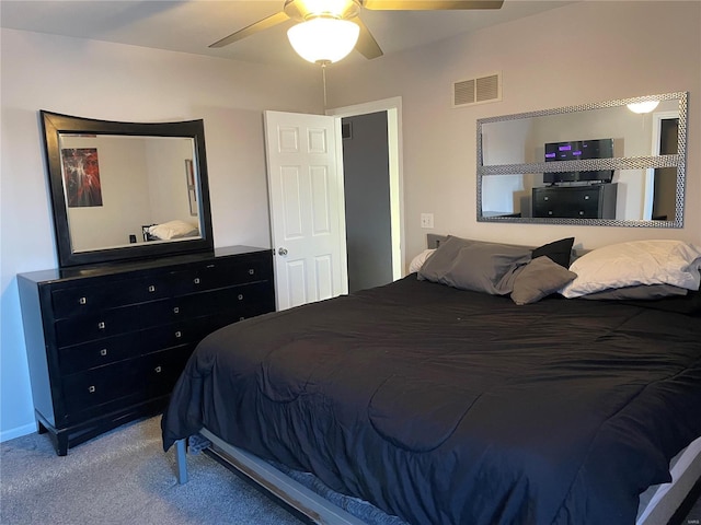 bedroom featuring carpet floors and ceiling fan