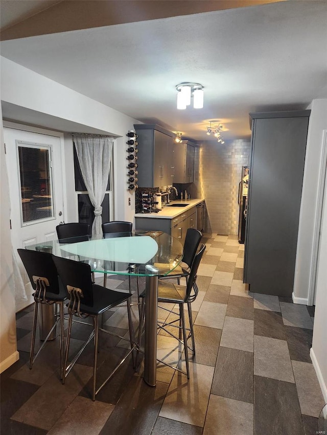 dining space with sink