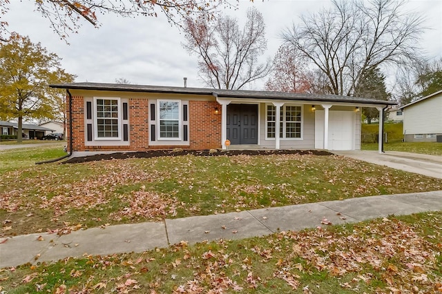 single story home featuring a front lawn and a carport