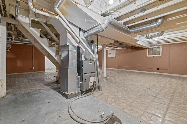 basement with heating unit