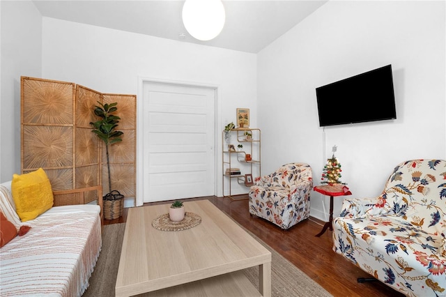 living room with dark hardwood / wood-style floors