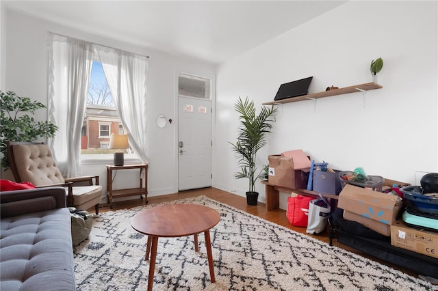 sitting room with hardwood / wood-style floors