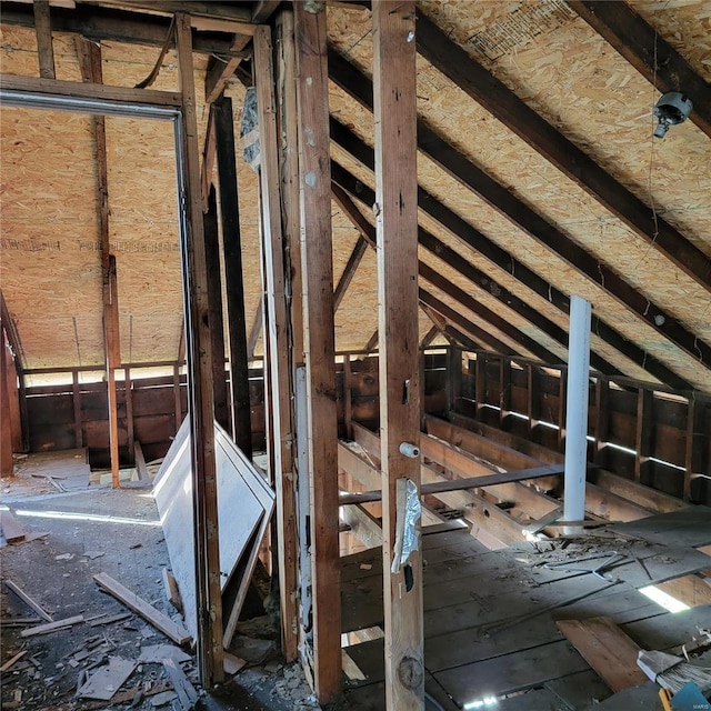 view of unfinished attic