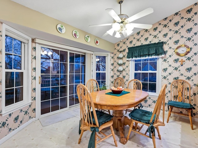 dining space featuring ceiling fan