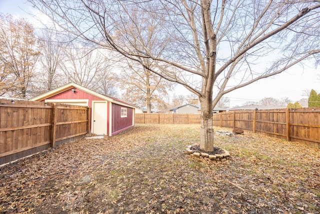 view of yard with a storage shed