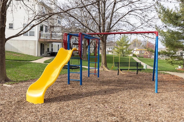 view of playground featuring a lawn