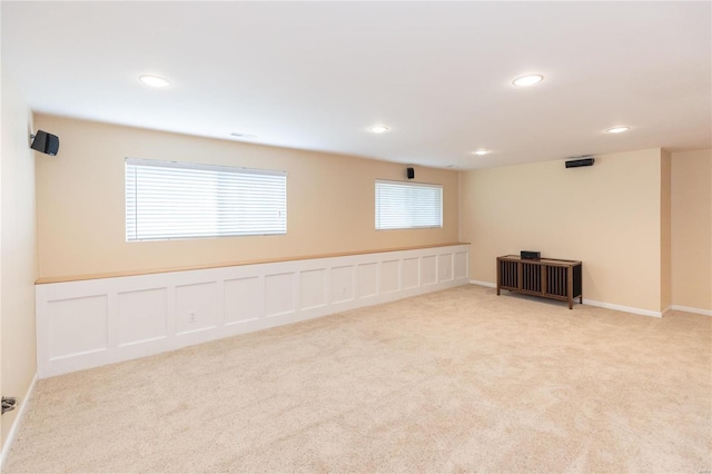 basement with light carpet