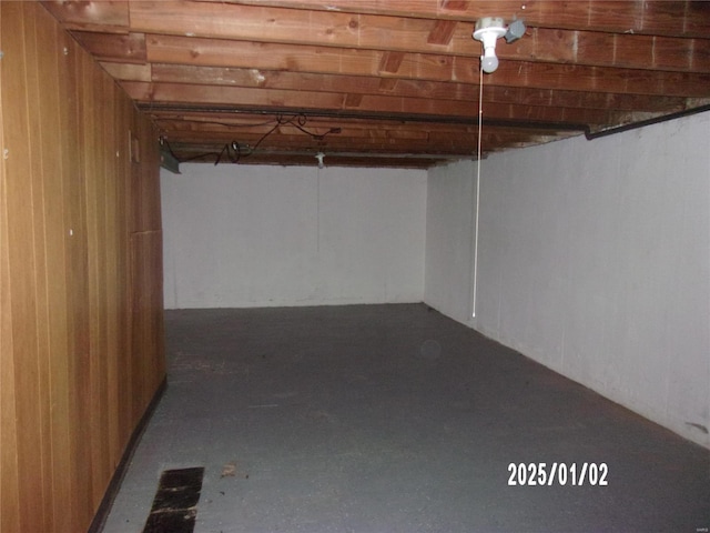 basement with wooden walls