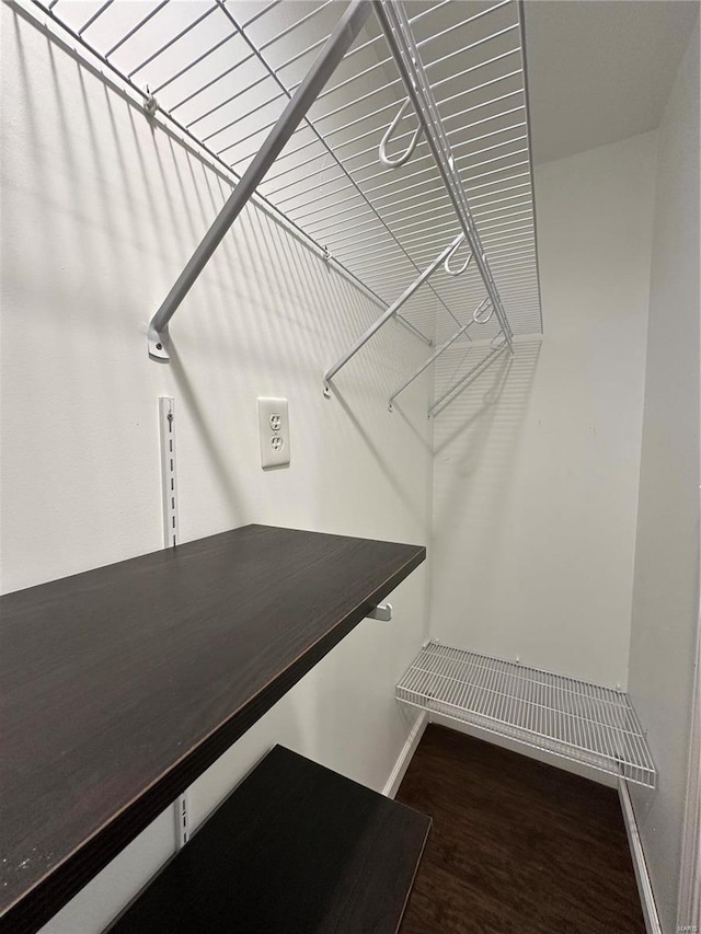 walk in closet featuring dark wood-type flooring