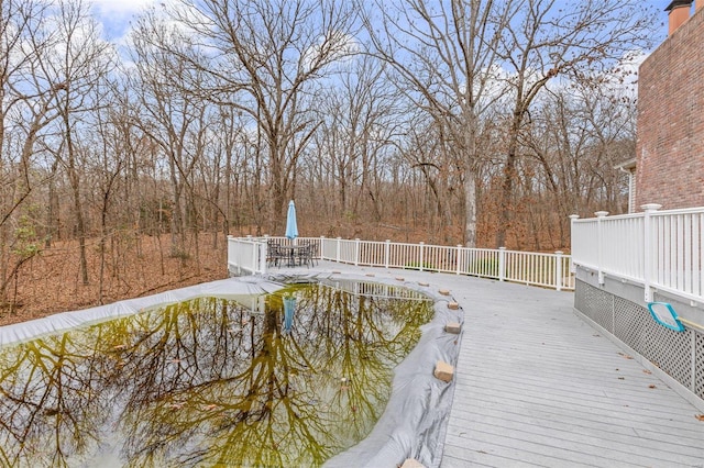 view of swimming pool featuring a deck