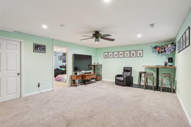 office featuring ceiling fan and carpet floors