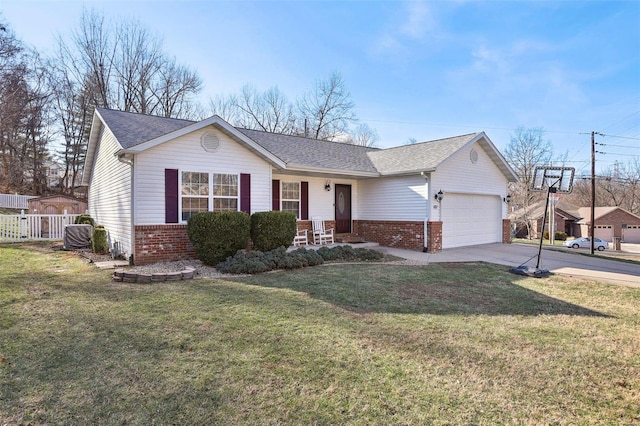 single story home with a garage and a front yard