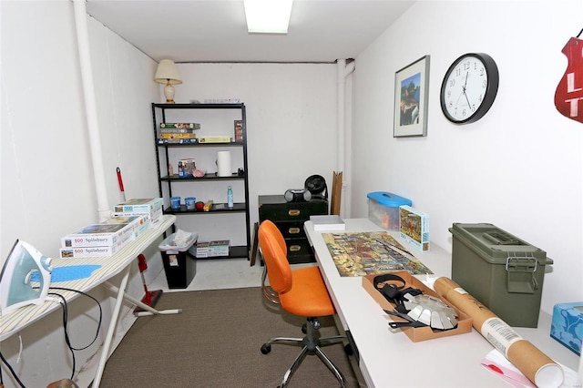 view of carpeted home office