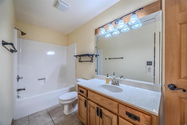 full bathroom with tile patterned floors, vanity,  shower combination, and toilet