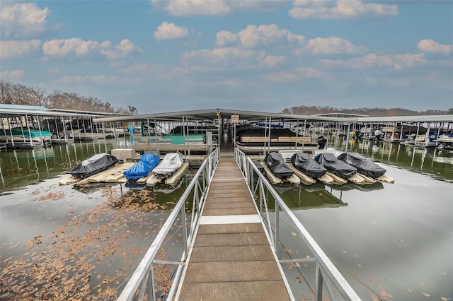 dock area with a water view